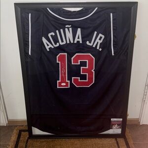 Framed Autographed/Signed Ronald Acuna Jr. Atlanta Blue Jersey with JSA COA